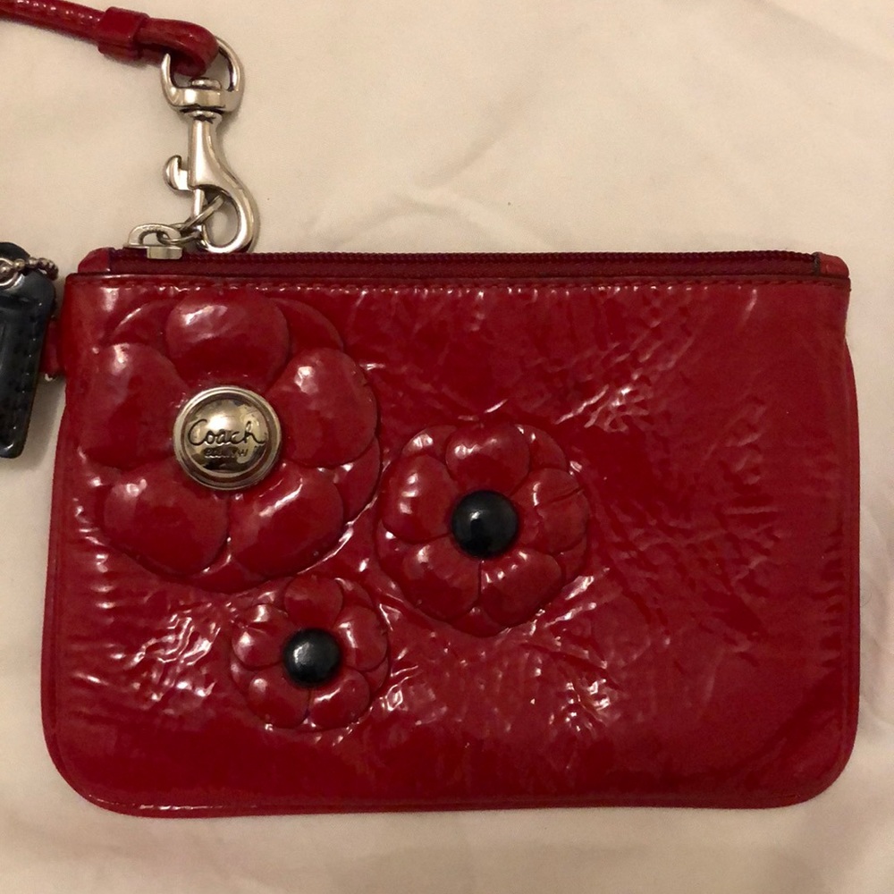 Coach poppy wristlet red leather